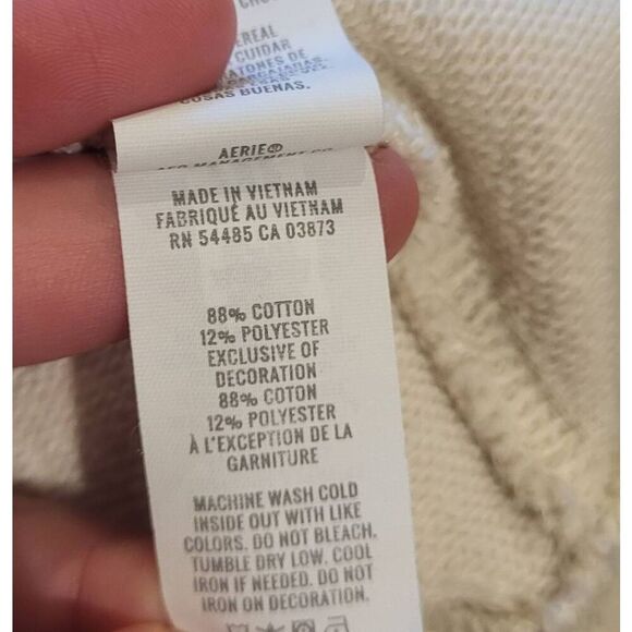 Aerie Sweatshirt Women's Small Cream Peach Love Embroidered 90s Oversized - Picture 5 of 6